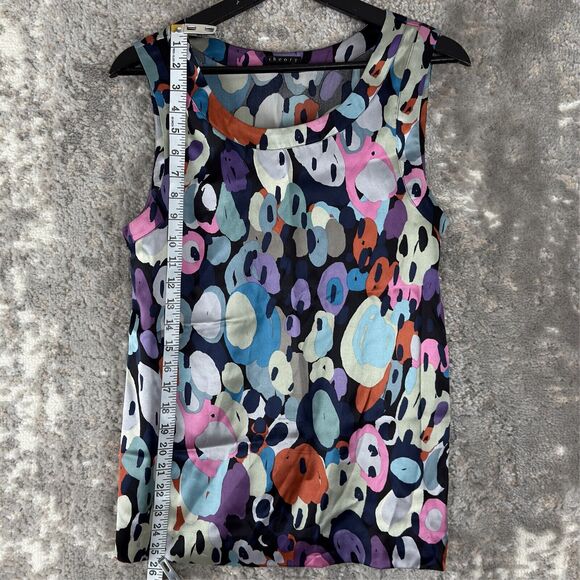 Theory Sz S Sleeveless Silky Blouse Artsy Abstract Print Top - Picture 2 of 6